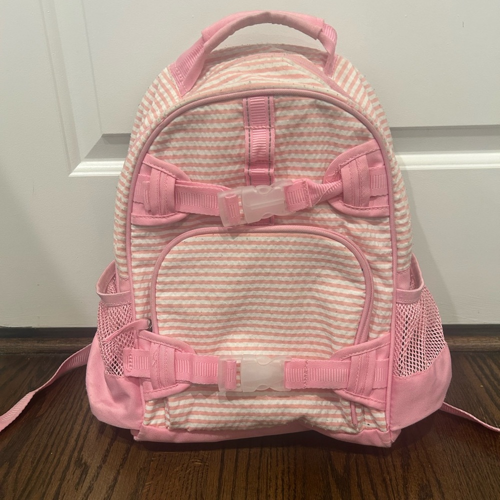 Small Mackenzie Bright Pink Seersucker Backpack
